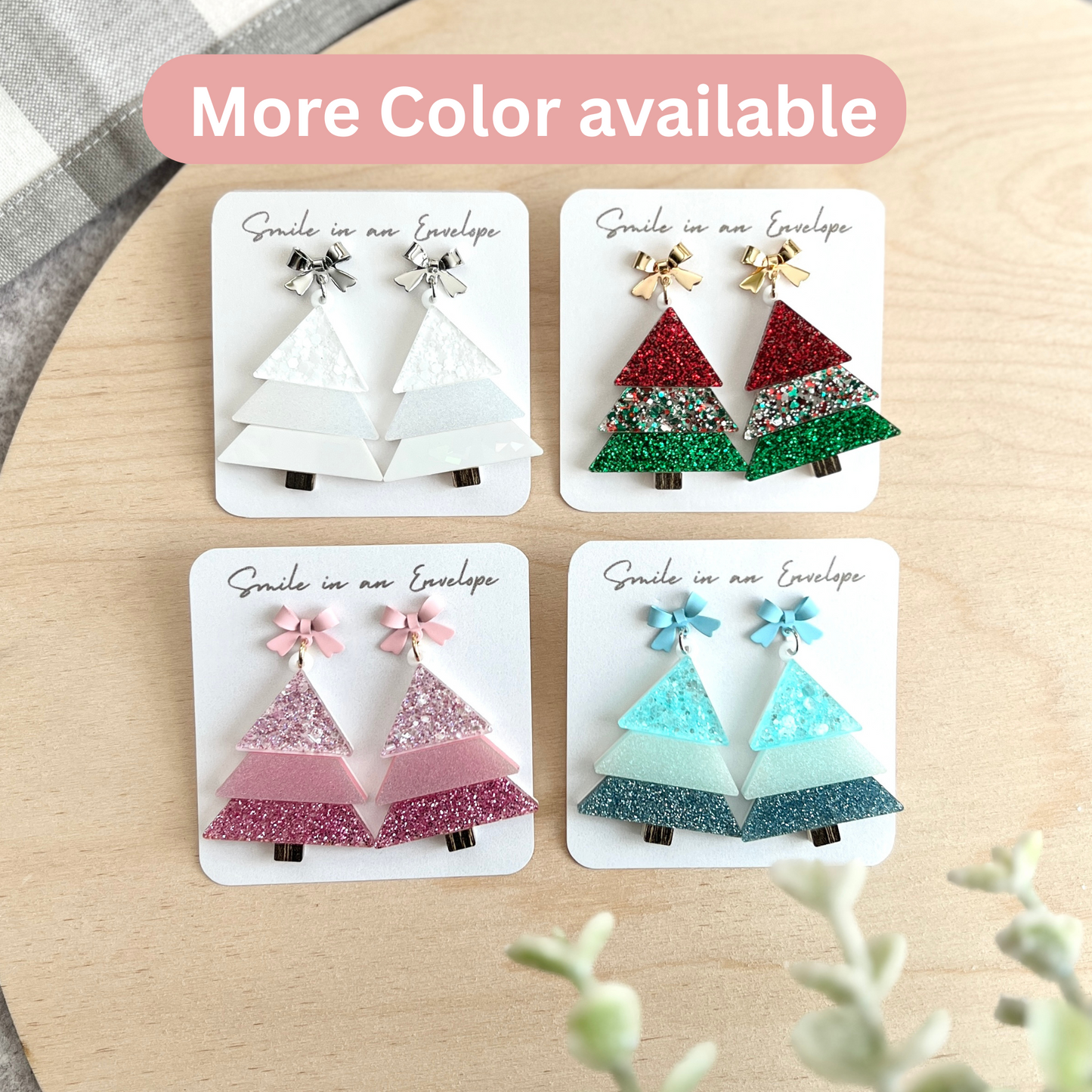 3 colors Christmas Tree Earrings - Pink