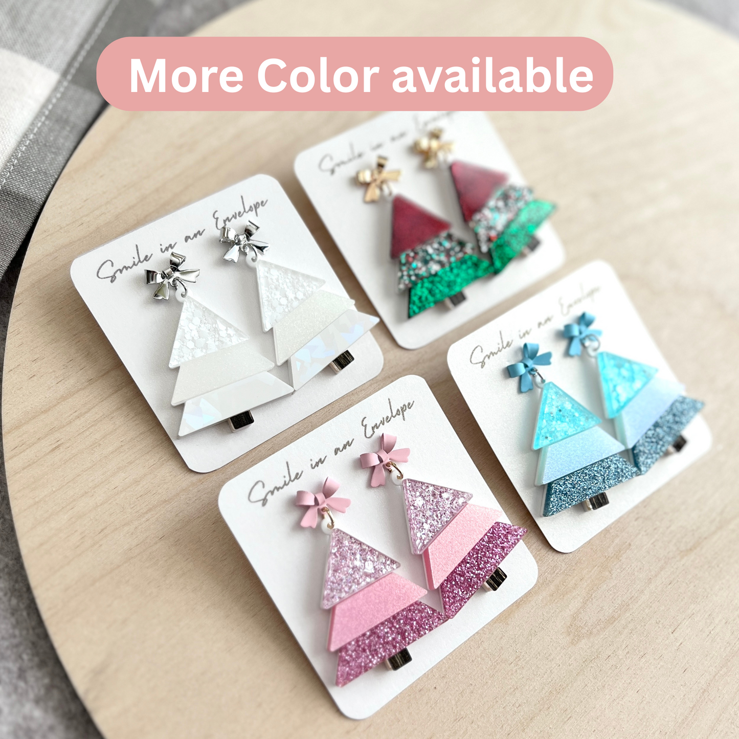 3 colors Christmas Tree Earrings - Pink