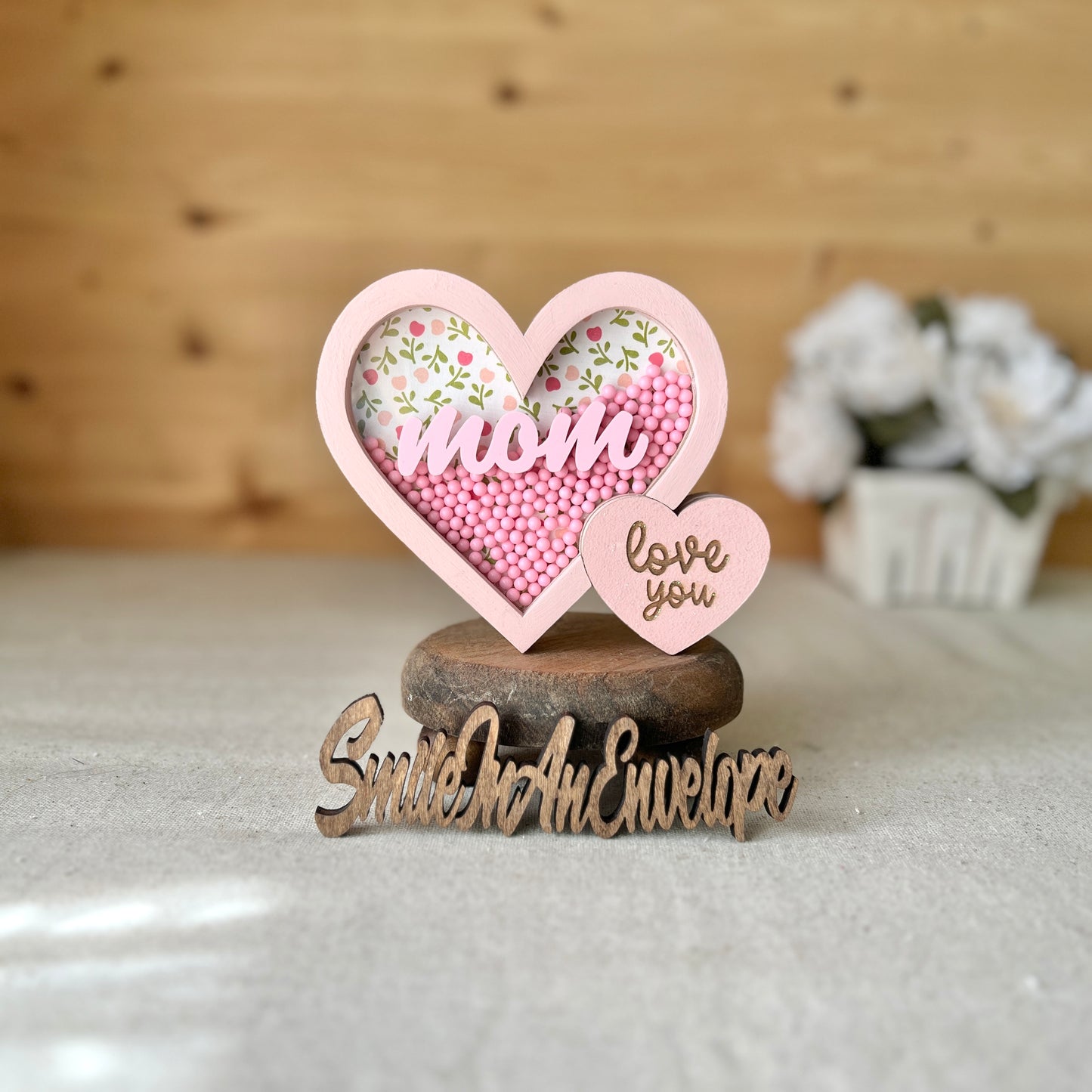 (New) Love you mom Double heart Shaker Pink A