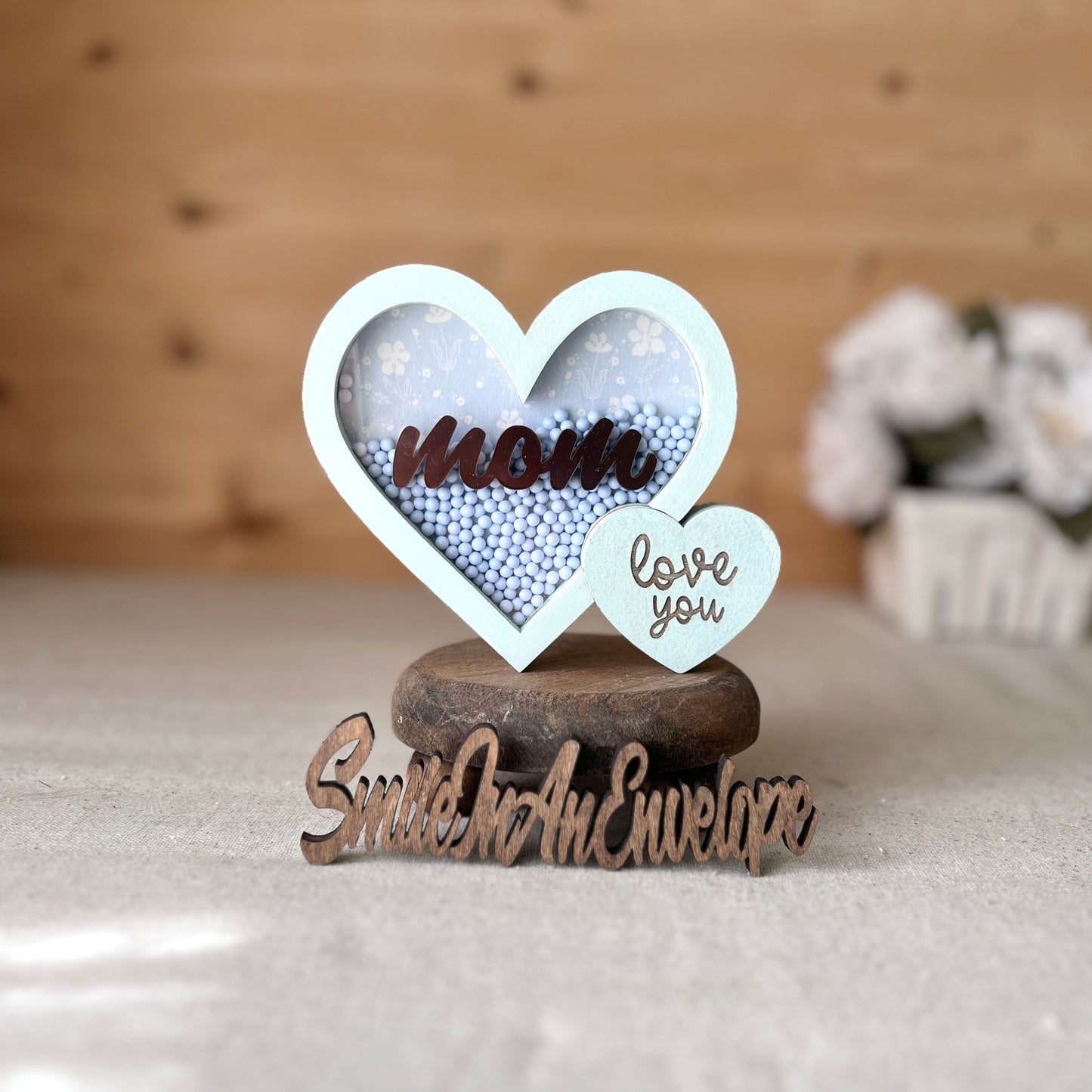 (NEW) Love you mom Double heart Shaker Blue B