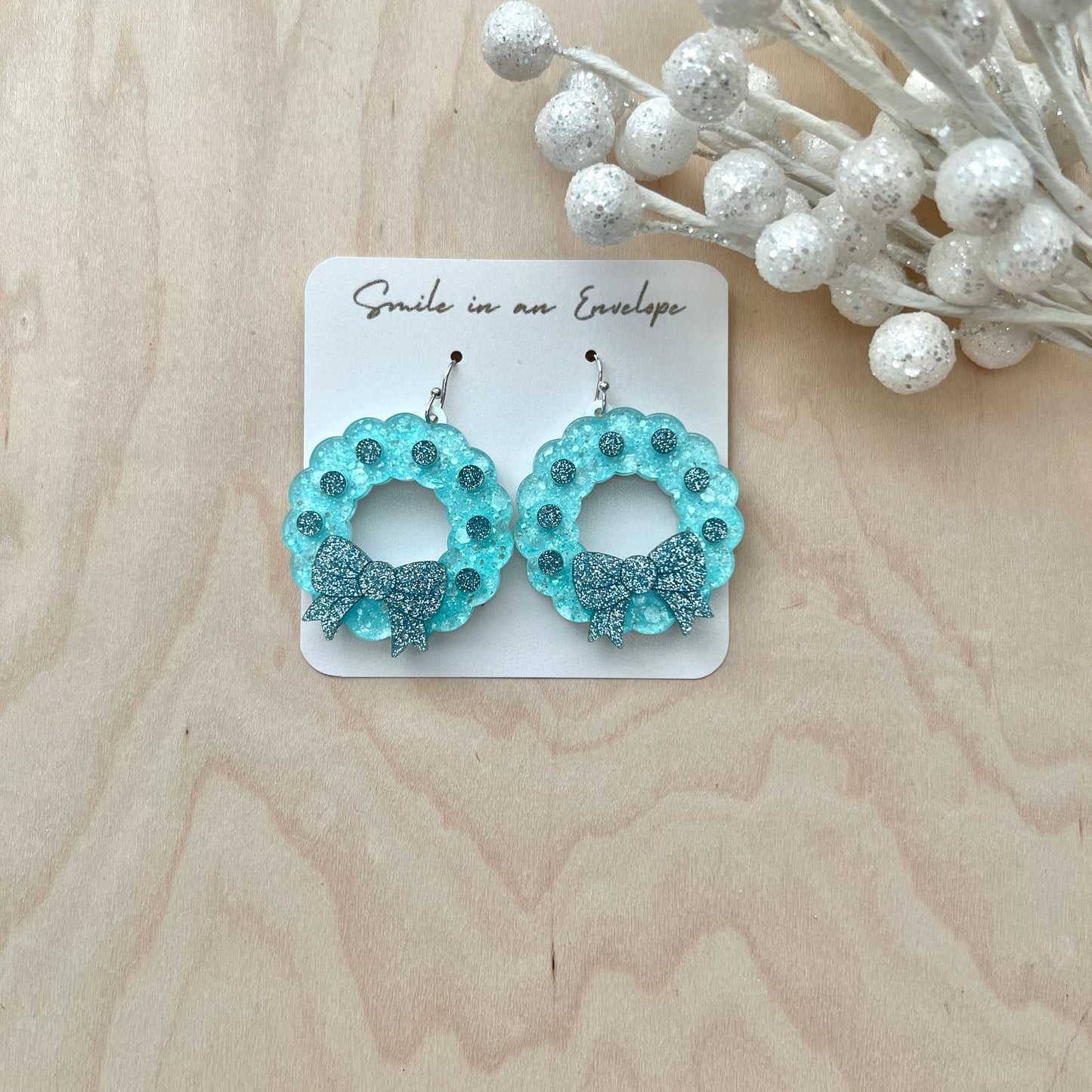 Christmas Tree Earrings Wreath - Blue image 0