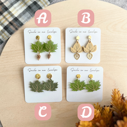 Fall Leaves Earrings Green