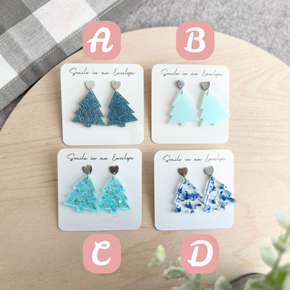 Christmas Tree Earrings - Blue
