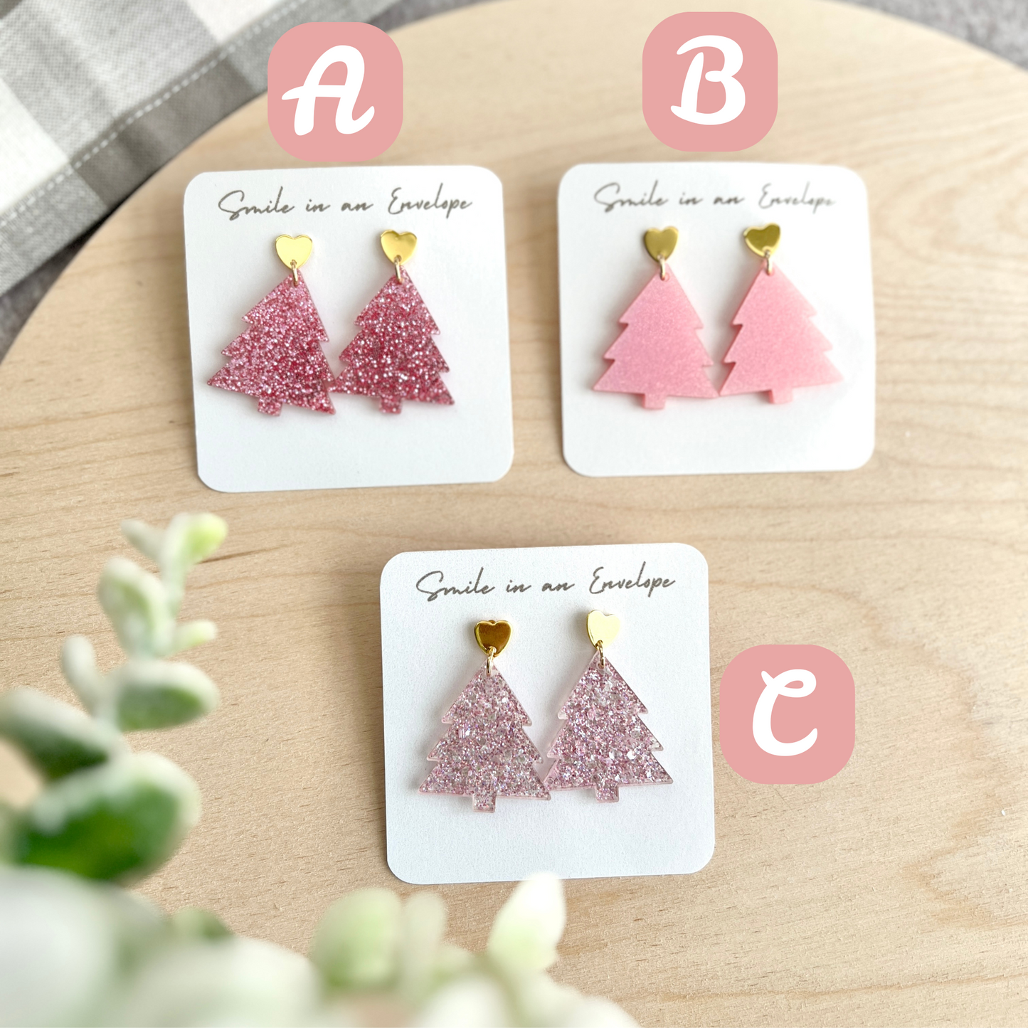 Christmas Tree Earrings - Pink