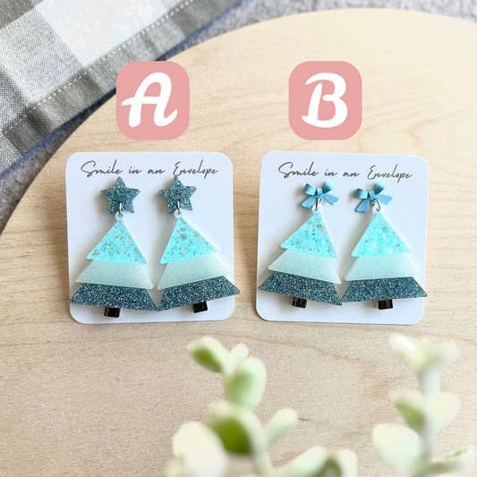 3 colors Christmas Tree Earrings - Blue