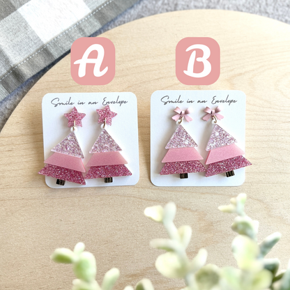 3 colors Christmas Tree Earrings - Pink