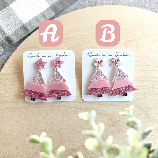 3 colors Christmas Tree Earrings - Pink