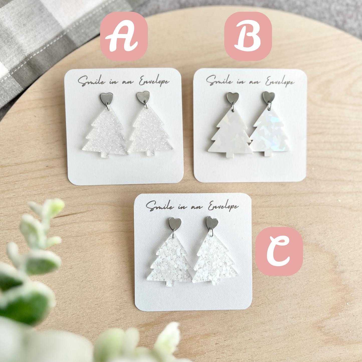 Christmas Tree Earrings - White