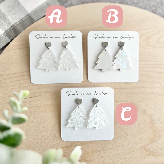 Christmas Tree Earrings - White