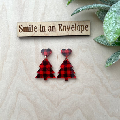 Minimalist Christmas Earrings - Red Buffalo check image 2