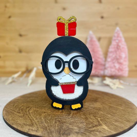 Penguin with Glass shaker with 2 interchangeable toys