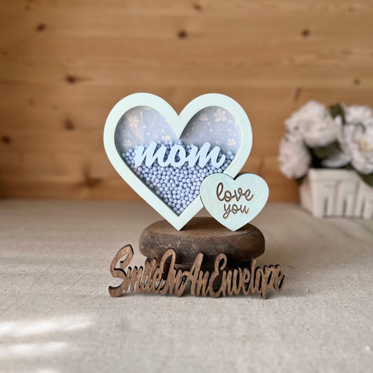 (New) Love you mom Double heart Shaker Blue A