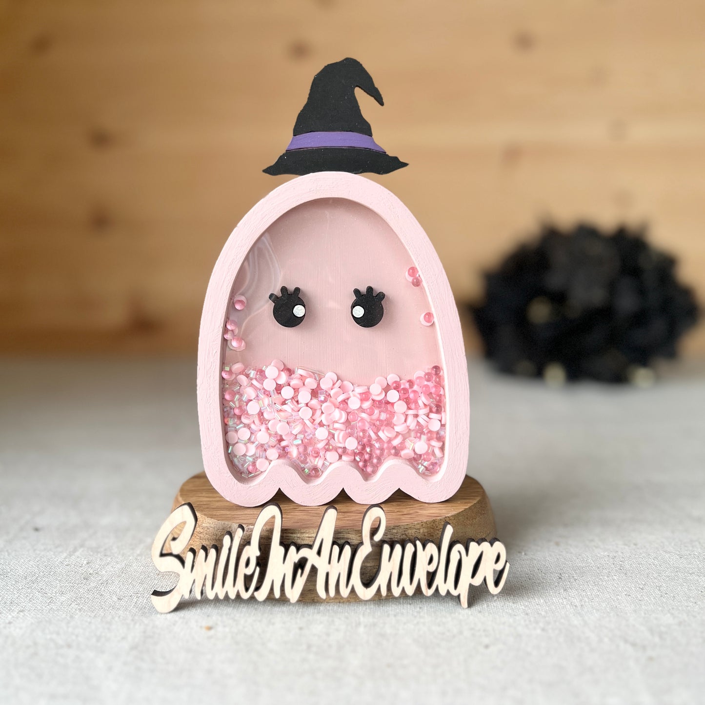 Pink Ghost Shaker with removeable witch hat