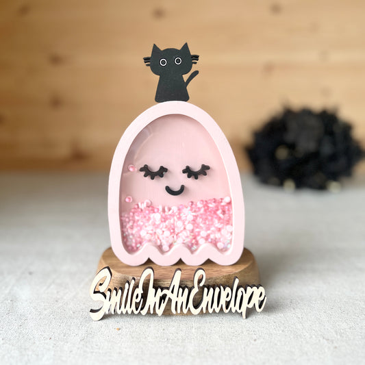 Pink Ghost Shaker with removeable black cat