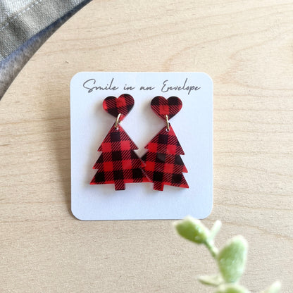 Buffalo check Christmas Tree Earrings
