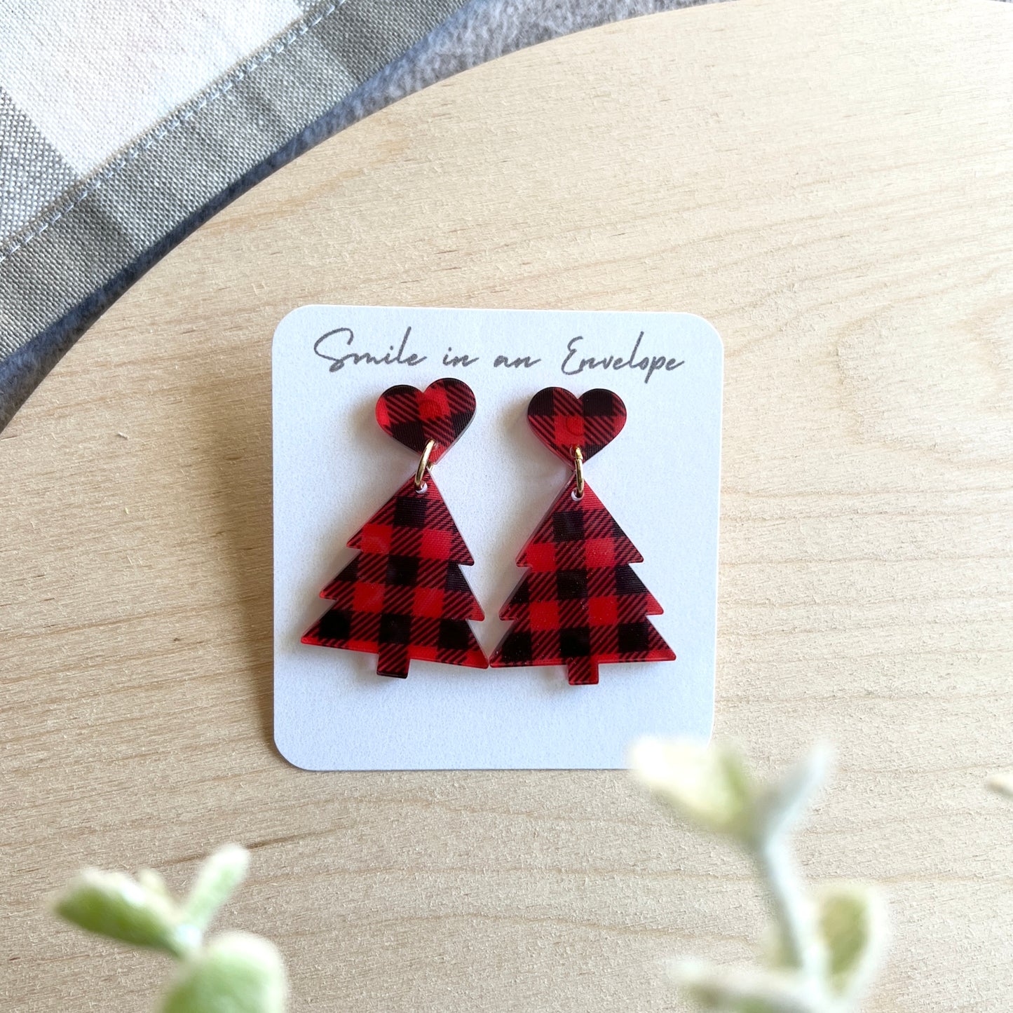 Buffalo check Christmas Tree Earrings