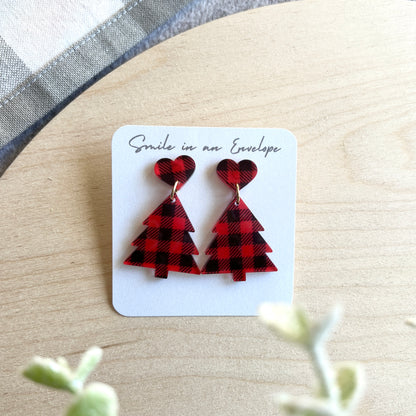 Buffalo check Christmas Tree Earrings
