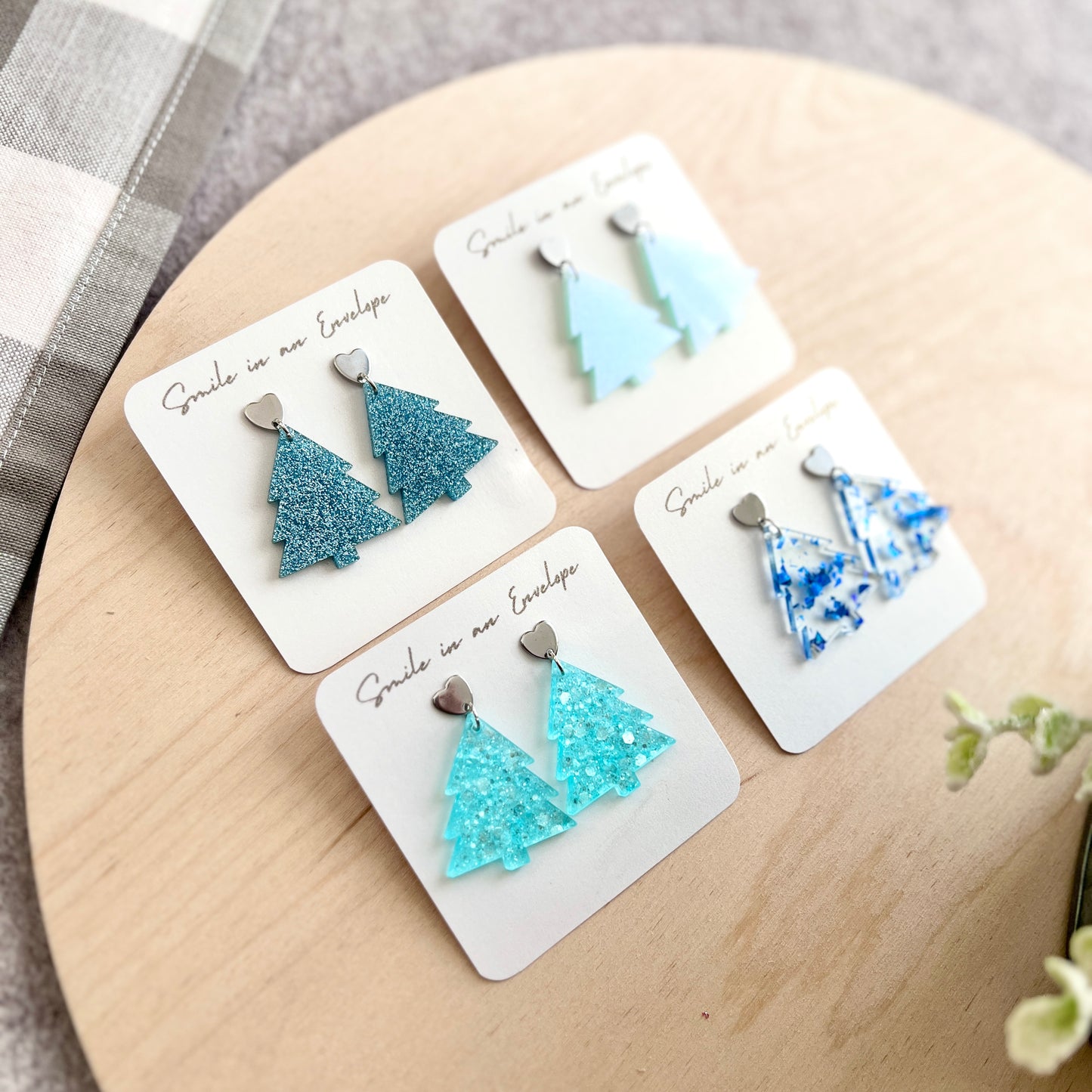 Christmas Tree Earrings - Blue