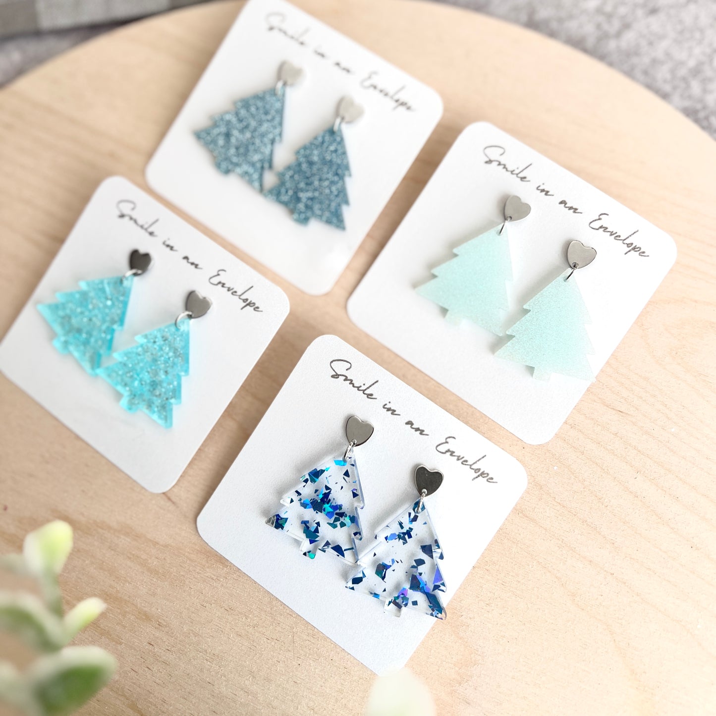 Christmas Tree Earrings - Blue
