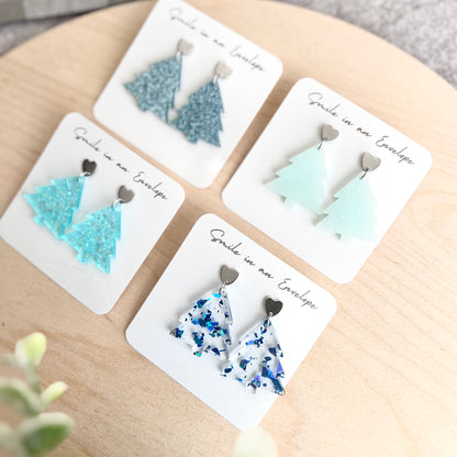 Christmas Tree Earrings - Blue