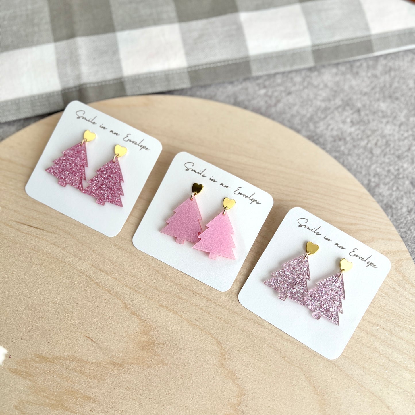 Christmas Tree Earrings - Pink