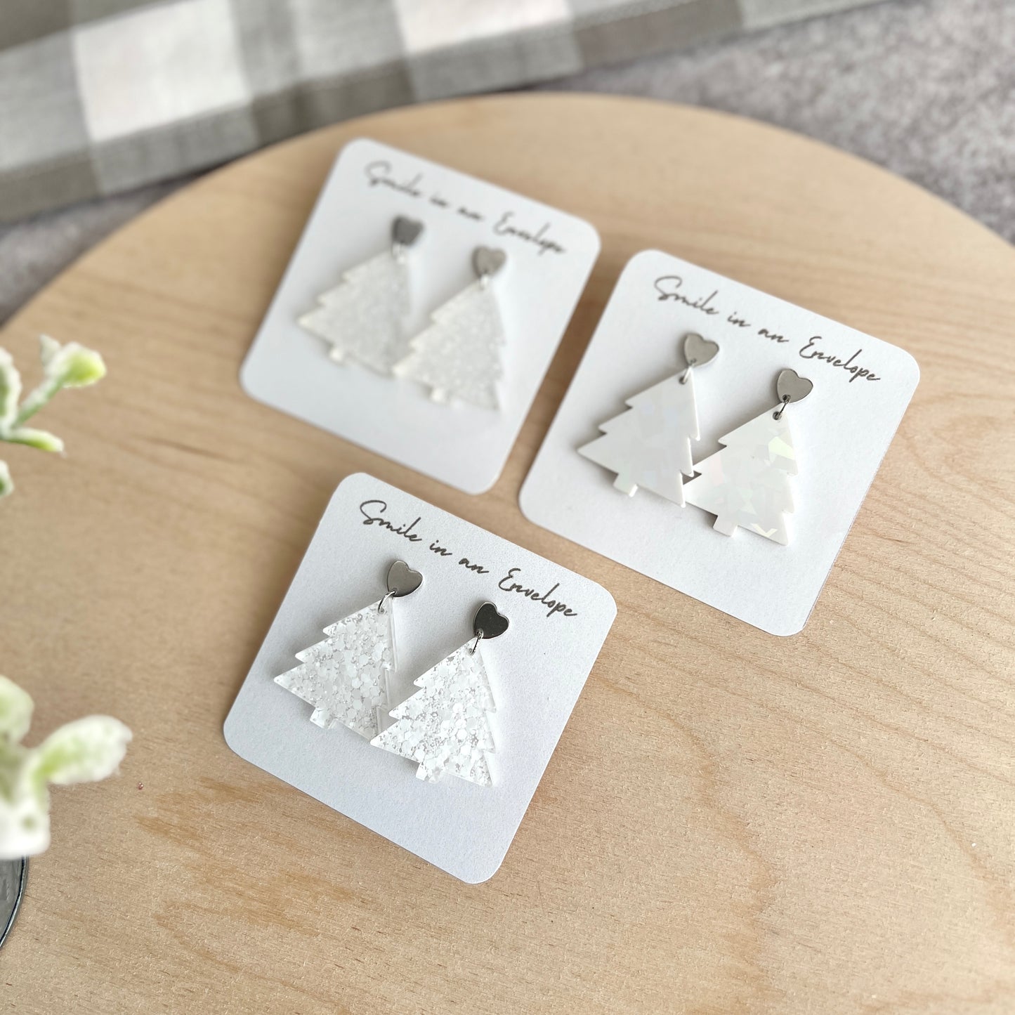 Christmas Tree Earrings - White