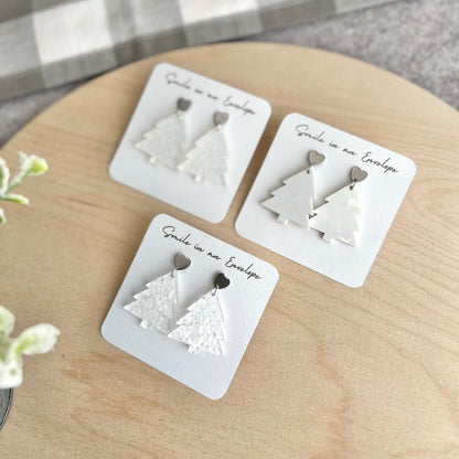 Christmas Tree Earrings - White