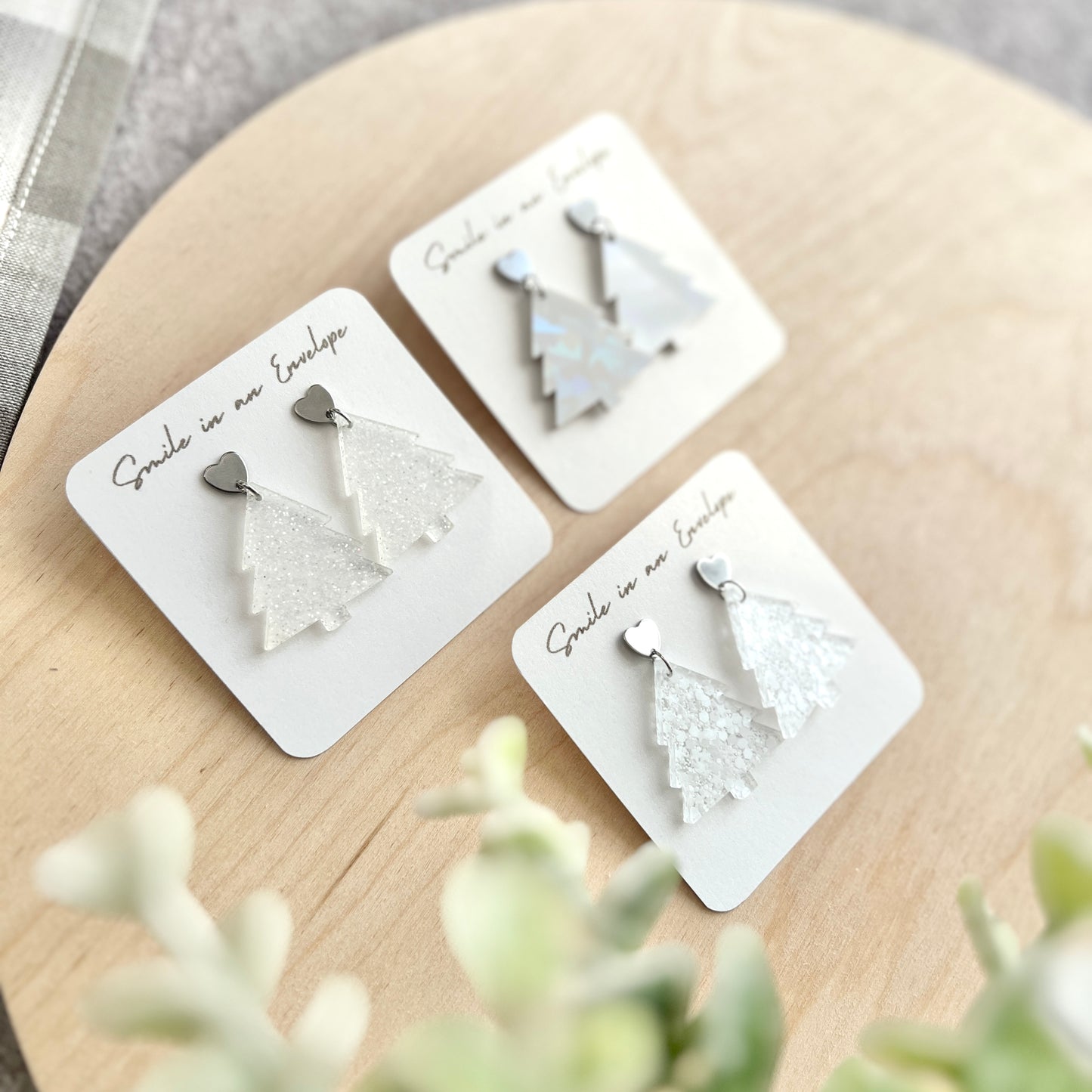 Christmas Tree Earrings - White