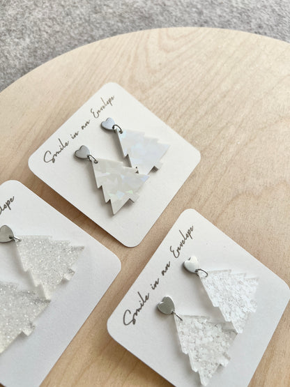 Christmas Tree Earrings - White