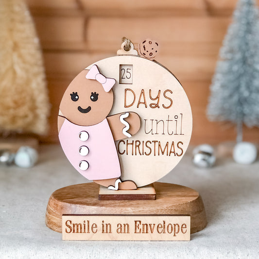 Gingerbread Countdown Ornament+base (Pink Girl)