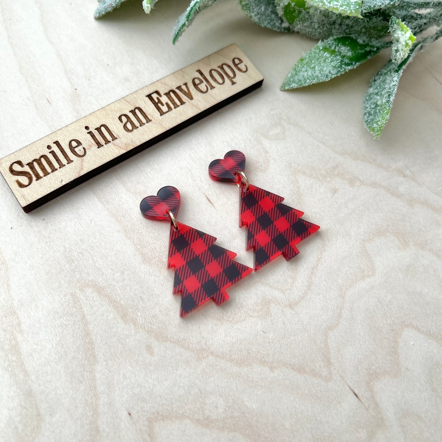 Minimalist Christmas Earrings - Red Buffalo check image 1