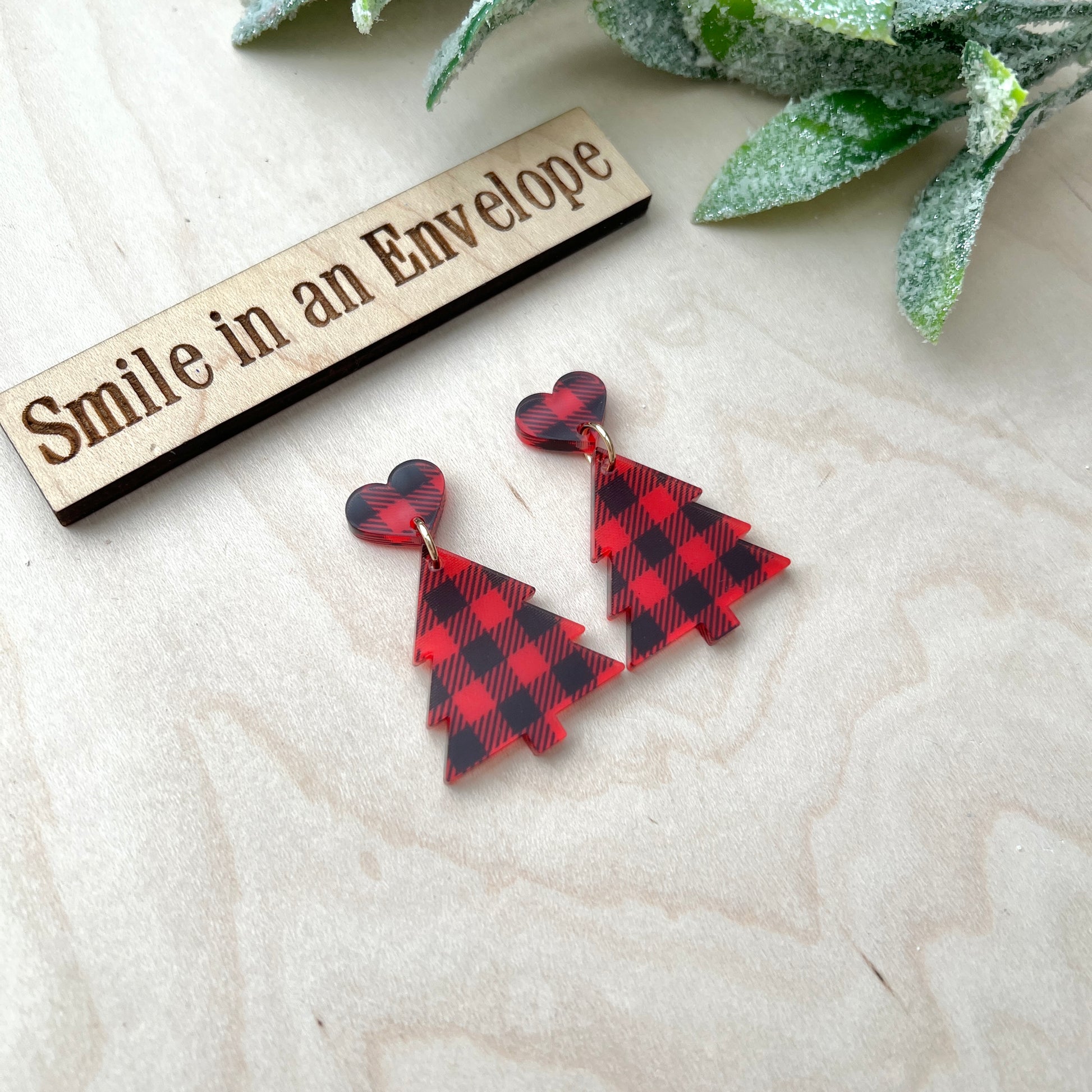 Minimalist Christmas Earrings - Red Buffalo check image 1
