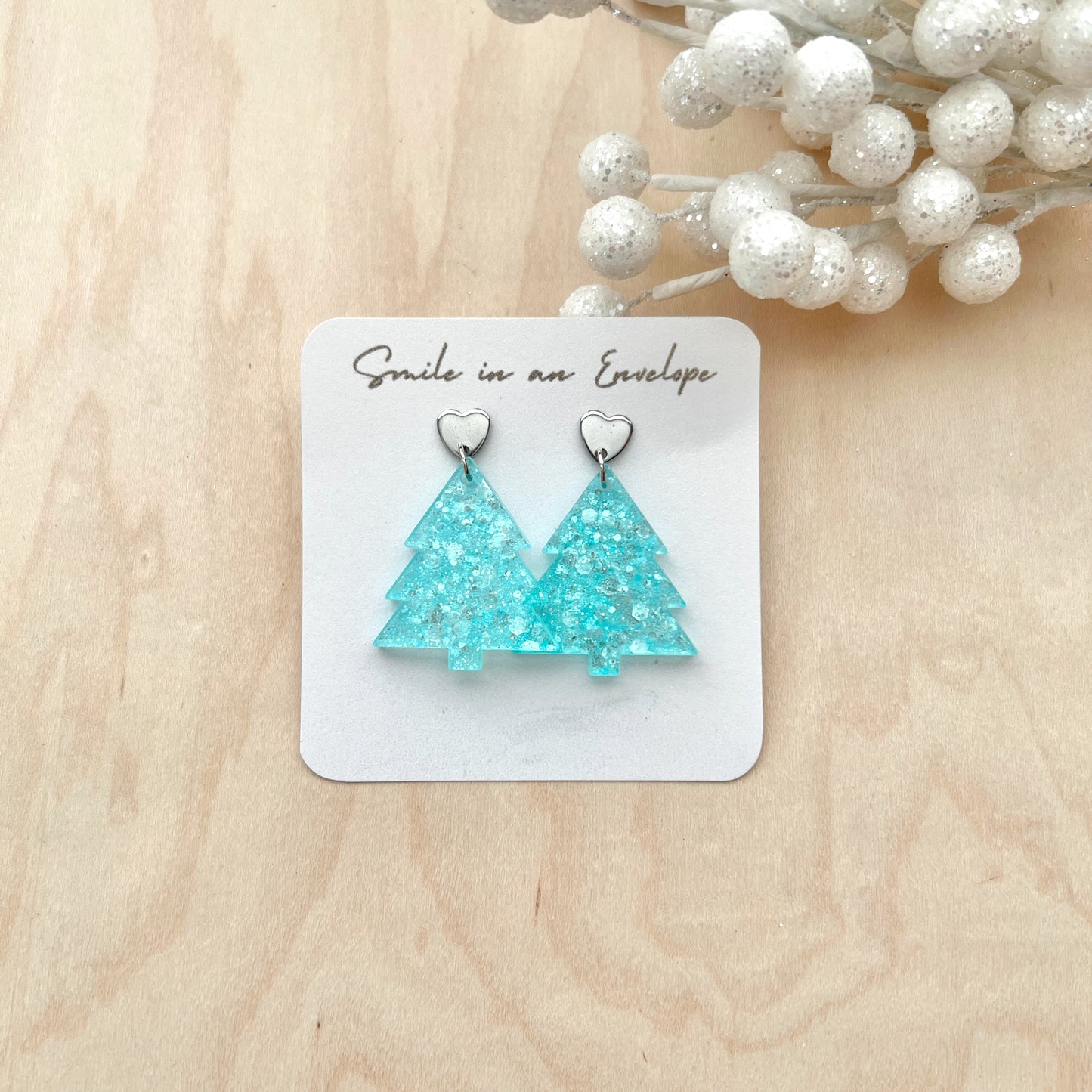Minimalist Christmas Earrings- Blue Chunky Glitter image 0