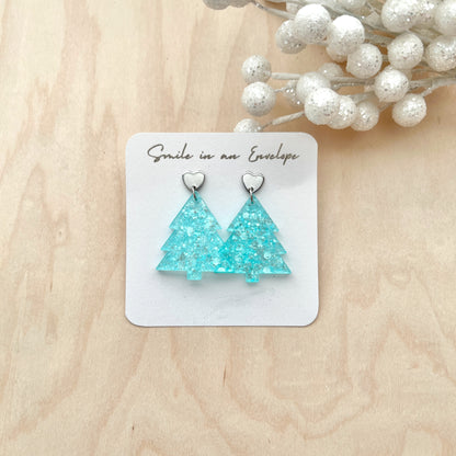 Minimalist Christmas Earrings- Blue Chunky Glitter image 0